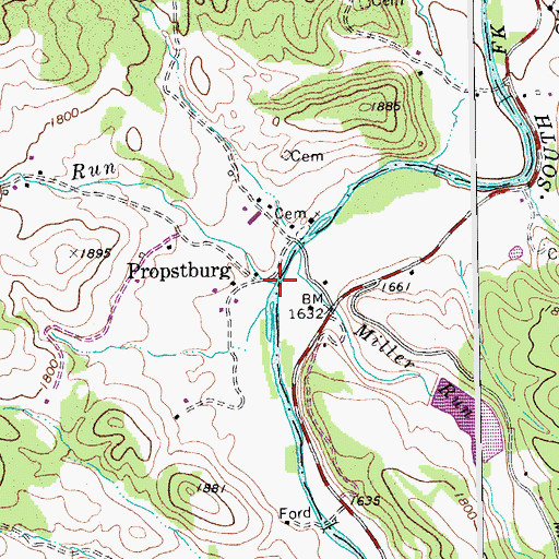 Topographic Map of Hiveley Run, WV