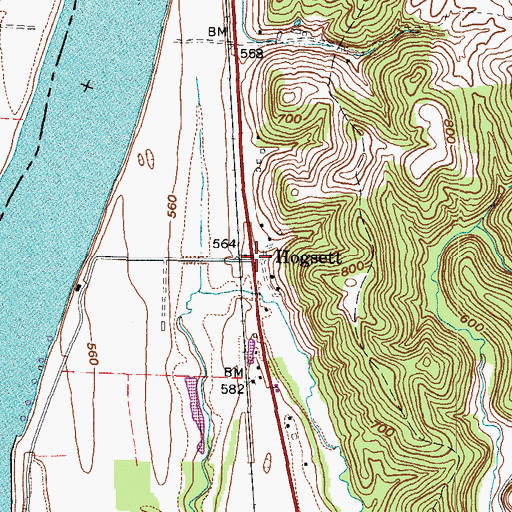 Topographic Map of Hogsett, WV