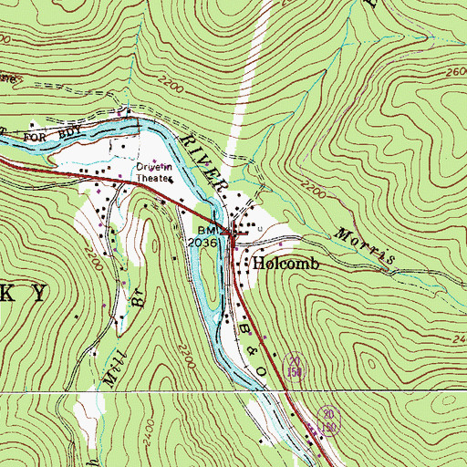 Topographic Map of Holcomb, WV