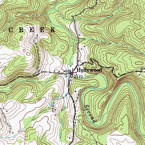 Topographic Map of Hollywood, WV
