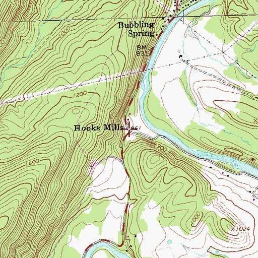 Topographic Map of Hooks Mills, WV