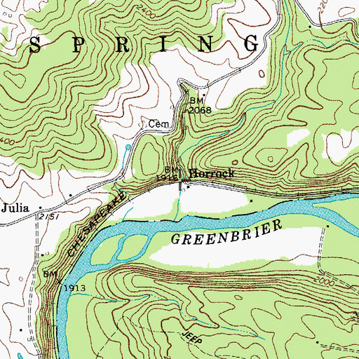 Topographic Map of Horrock, WV