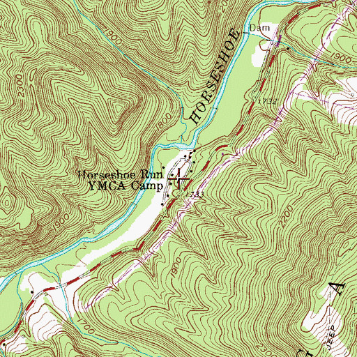 Topographic Map of Horseshoe YMCA Camp, WV