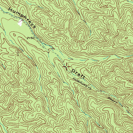 Topographic Map of Humphreys Draft Trail, WV