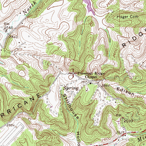 Topographic Map of Hurricane Ridge, WV