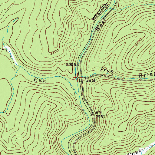 Topographic Map of Iron Bridge Run, WV
