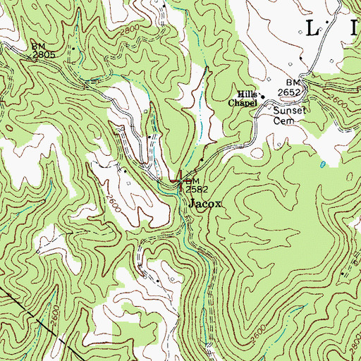 Topographic Map of Jacox, WV