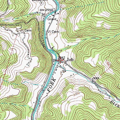 Topographic Map of Job, WV