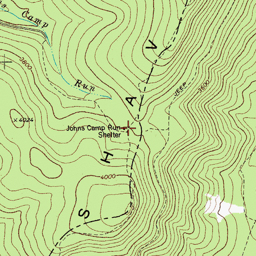 Topographic Map of Johns Camp Run Shelter, WV