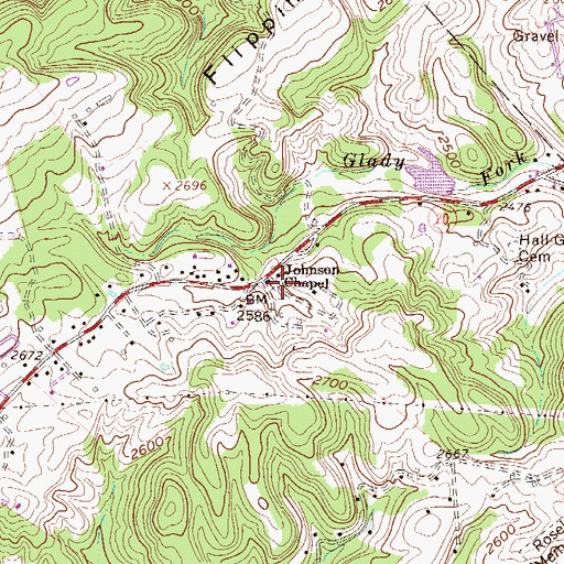 Topographic Map of Johnson Chapel, WV