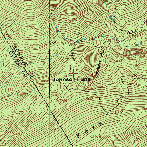 Topographic Map of Johnson Flats, WV