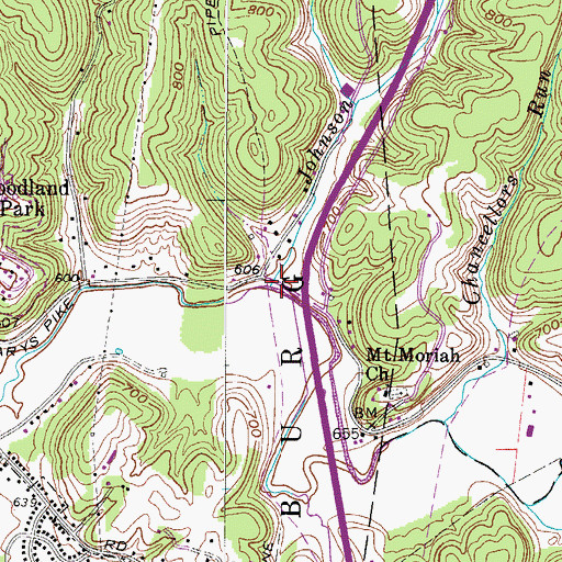 Topographic Map of Johnson Run, WV