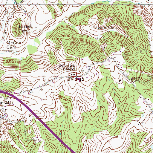 Topographic Map of Johnston Chapel, WV