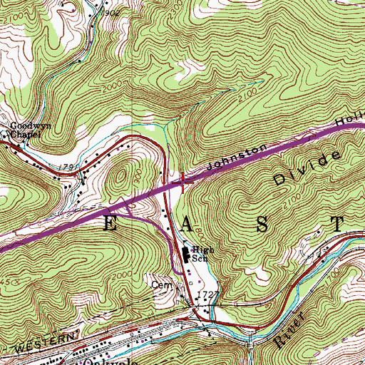 Topographic Map of Johnston Hollow, WV