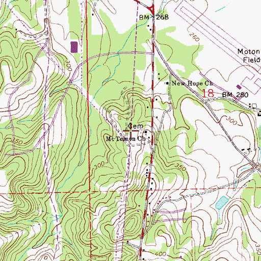 Topographic Map of Mount Teamon Primitive Baptist Church, AL