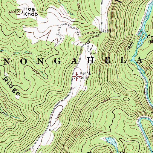 Topographic Map of Kerns Cemetery, WV