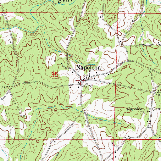 Topographic Map of Napoleon, AL
