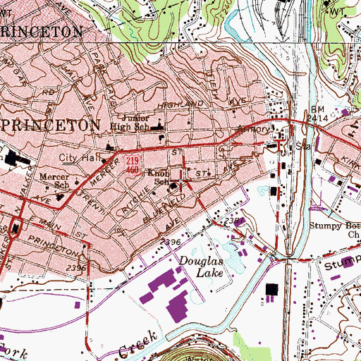 Topographic Map of Knob Elementary School (historical), WV