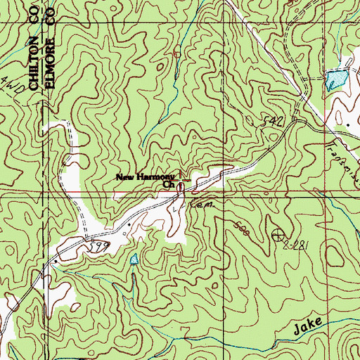 Topographic Map of New Harmony Church, AL