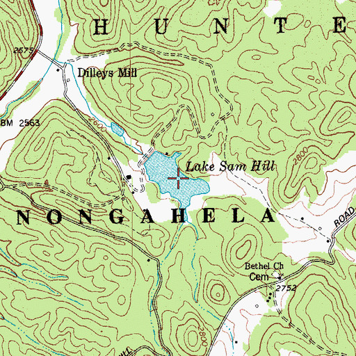 Topographic Map of Lake Sam Hill, WV