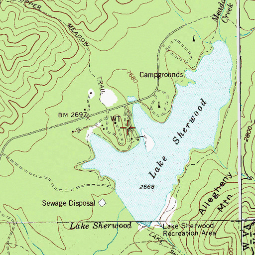 Topographic Map of Lake Sherwood Recreation Area, WV