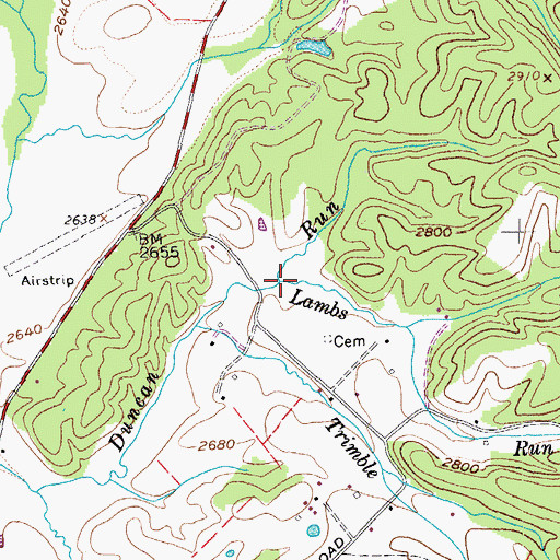 Topographic Map of Lambs Run, WV