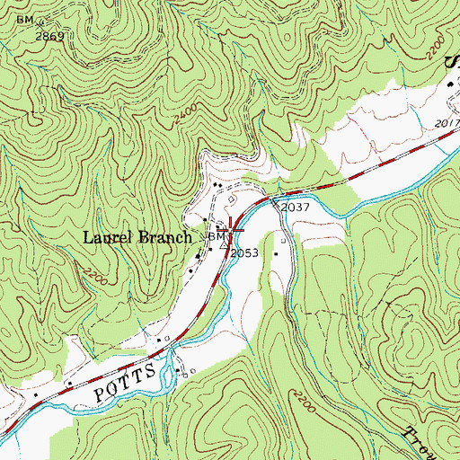 Topographic Map of Laurel Branch, WV
