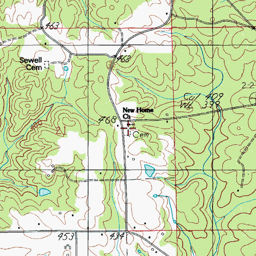 Topographic Map of New Home Assembly of God Church, AL
