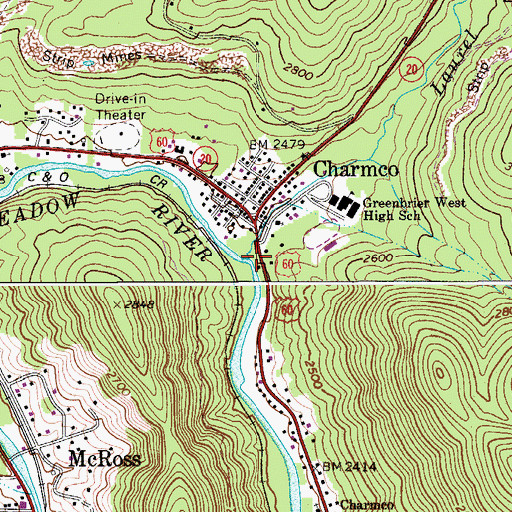 Topographic Map of Laurel Creek, WV