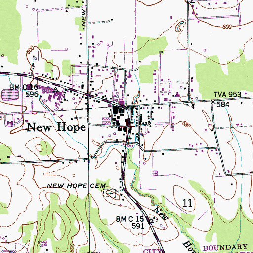 Topographic Map of New Hope, AL