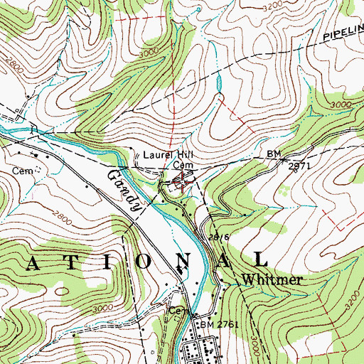 Topographic Map of Laurel Hill Cemetery, WV