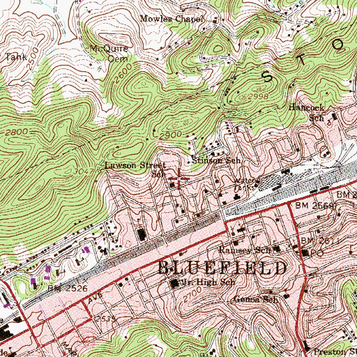 Topographic Map of Lawson Street School (historical), WV