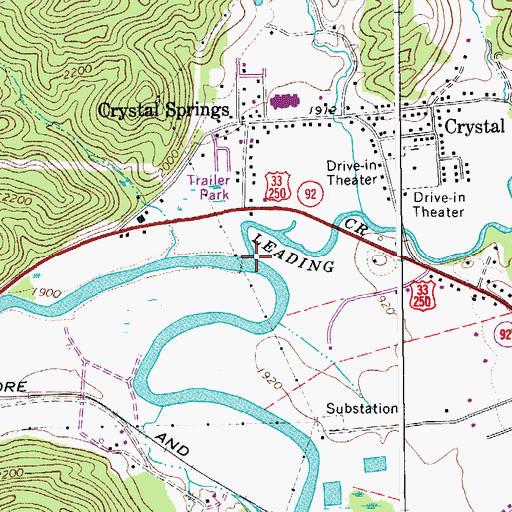 Topographic Map of Leading Creek, WV