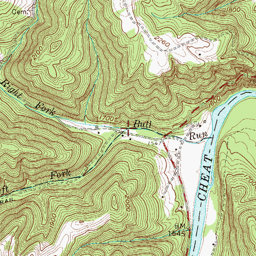Topographic Map of Left Fork Bull Run, WV