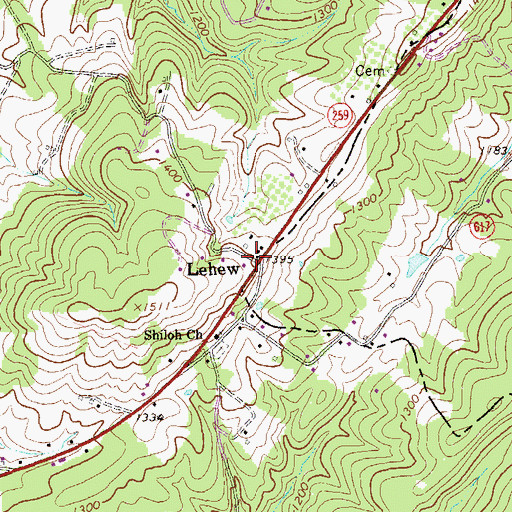 Topographic Map of Lehew, WV