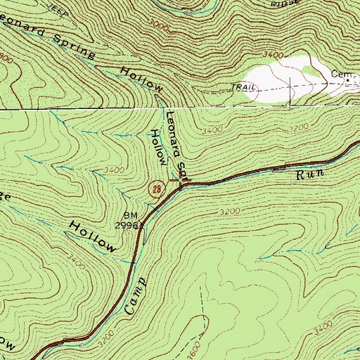 Topographic Map of Leonard Spring Hollow, WV