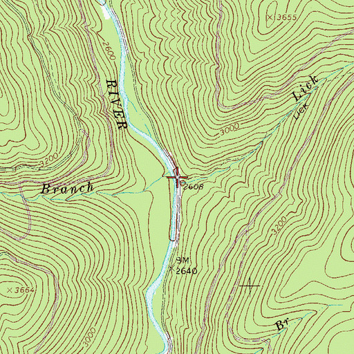 Topographic Map of Lick Branch, WV