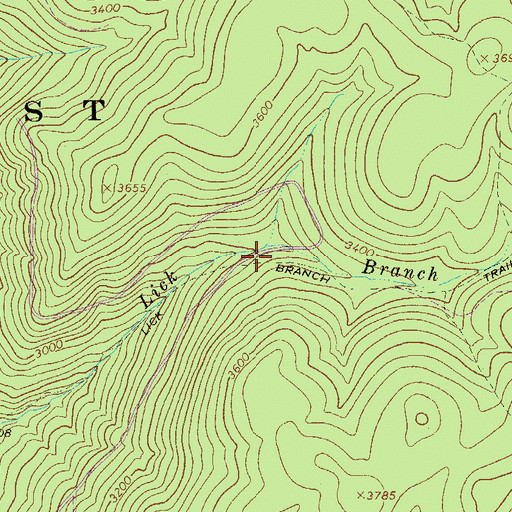 Topographic Map of Lick Branch Trail, WV