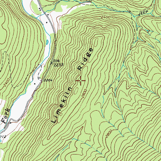 Topographic Map of Limekiln Ridge, WV