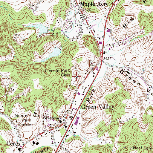 Topographic Map of Lincoln Park Cemetery, WV