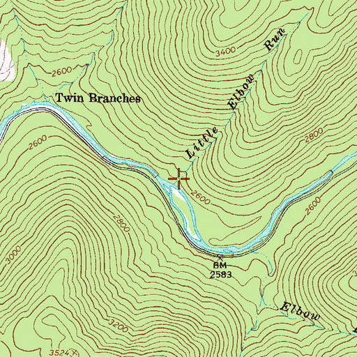 Topographic Map of Little Elbow Run, WV