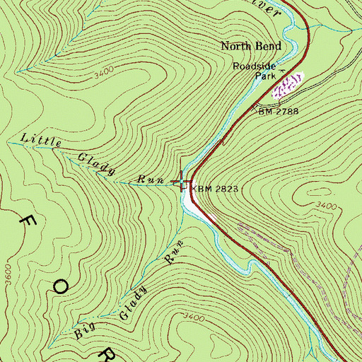 Topographic Map of Little Glady Run, WV