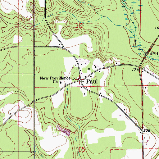 Topographic Map of Paul, AL