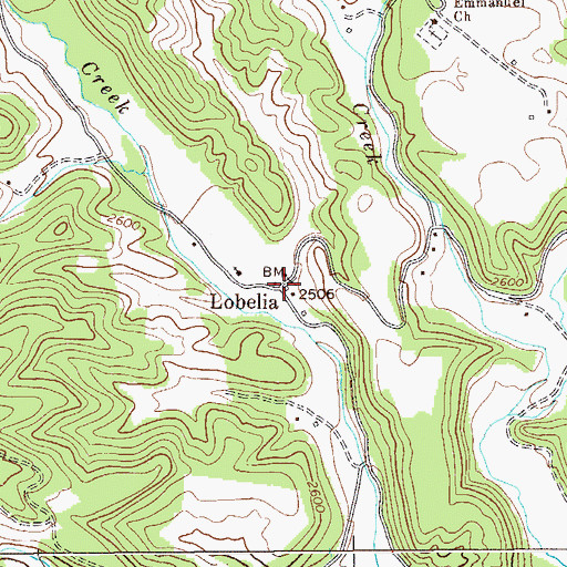 Topographic Map of Lobelia, WV