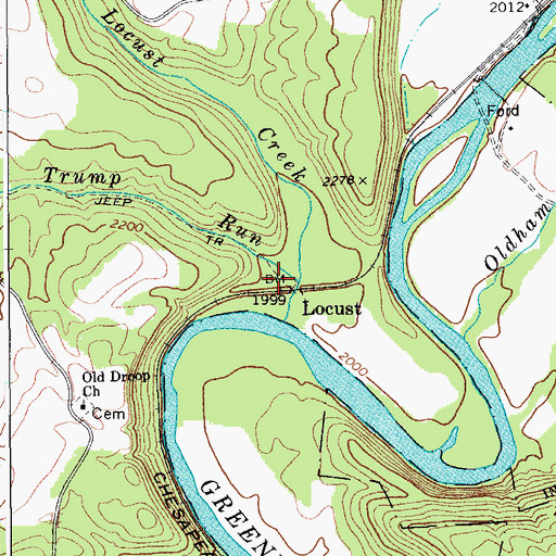 Topographic Map of Locust, WV