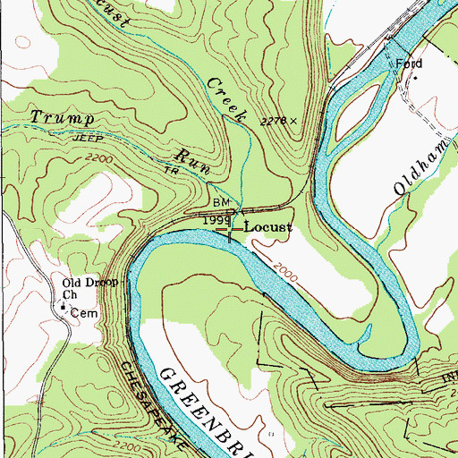 Topographic Map of Locust Creek, WV
