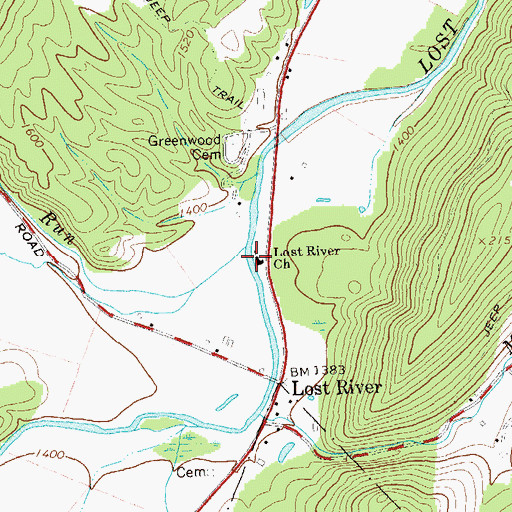 Topographic Map of Lost River Baptist Church, WV