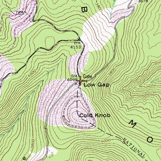 Topographic Map of Low Gap, WV