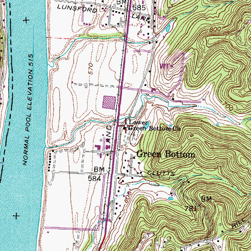 Topographic Map of Lower Green Bottom Church, WV
