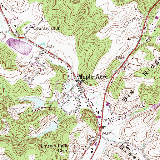 Topographic Map of Maple Acre, WV